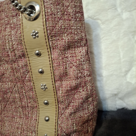 Brighton Josette Pink Tweed and Tan Patent Leather Women's  Handbag Tote Bag - Picture 6 of 14